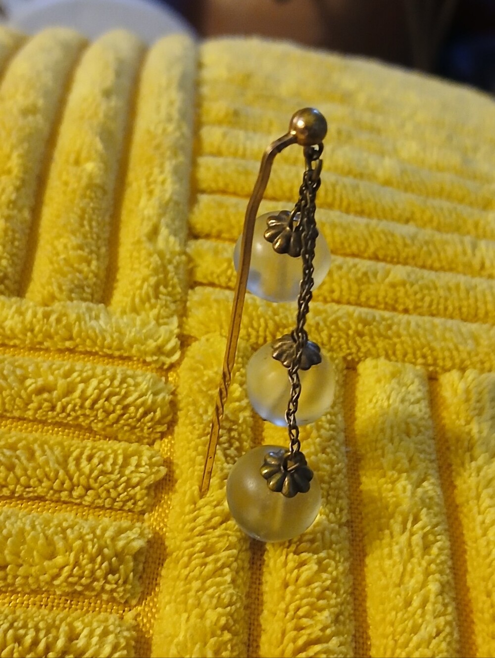 Antique Edwardian Frosted Glass Bead Stick Pin Rare Find Gold Filled Unmarked